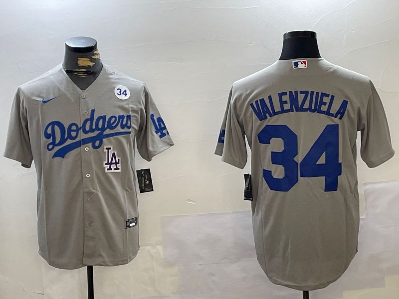 Men Los Angeles Dodgers #34 Valenzuela Grey Game 2024 Nike MLB Jersey style 112012